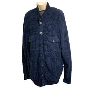 JOHN BARTLETT Grandpa Slouchy Cardigan Sweater Navy Blue Cotton  Patched Elbows